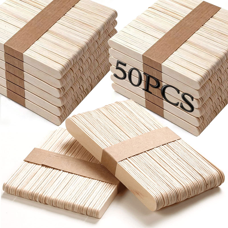 Art Craft With Ice Cream Stick - 50PCS Popsicle Sticks Natural Wooden Ice