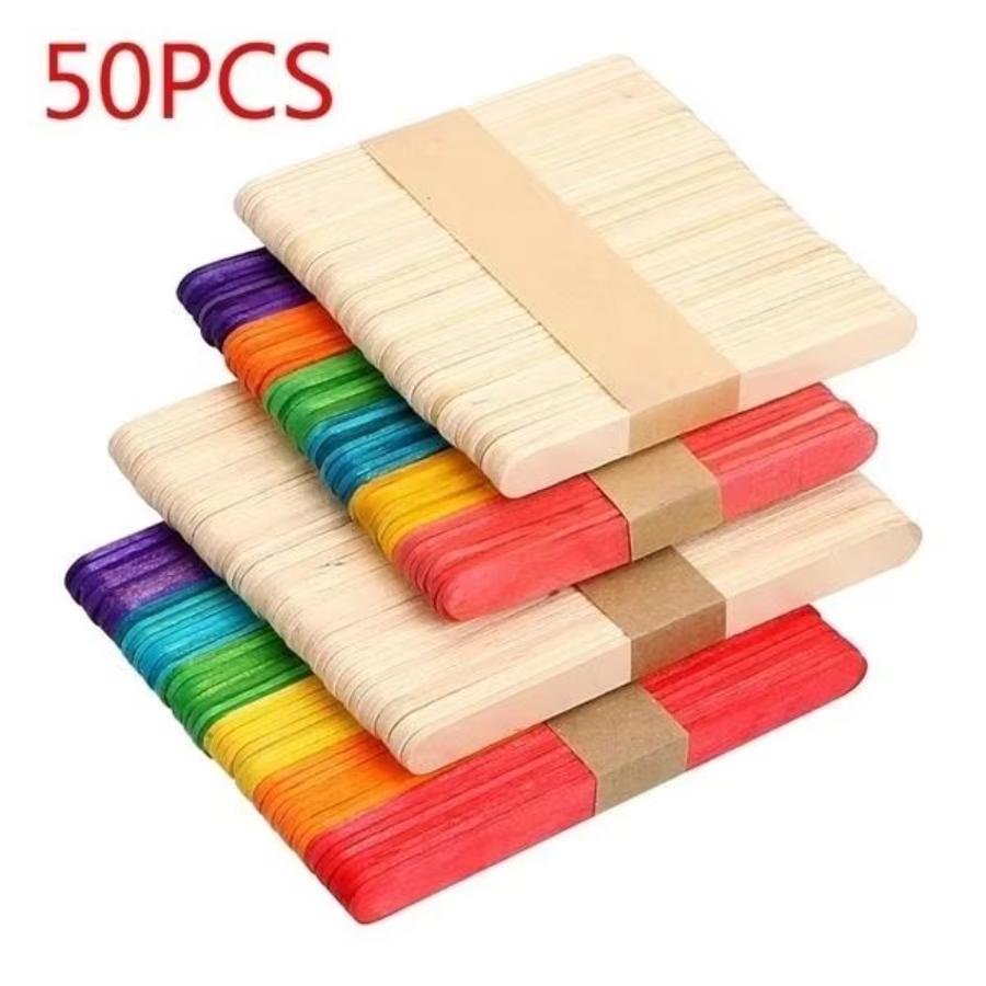 Art Craft With Ice Cream Stick - 50 Pcs Lot Natural Colored Wooden