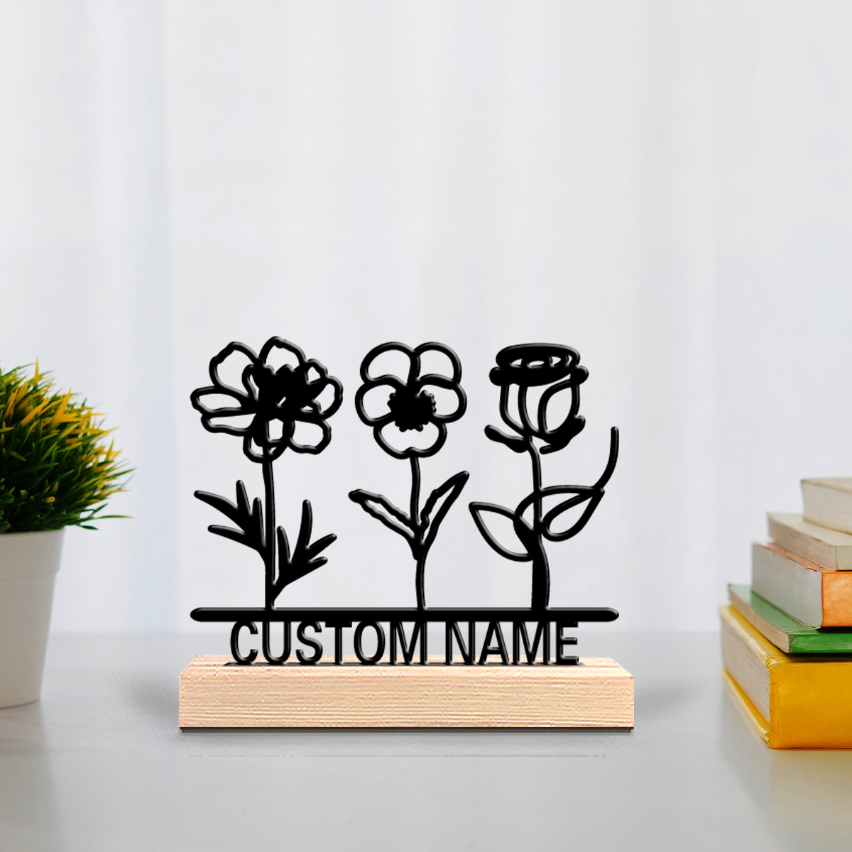 Art Craft Gifts - 1pc Fashion flowers Customizable Text Metal