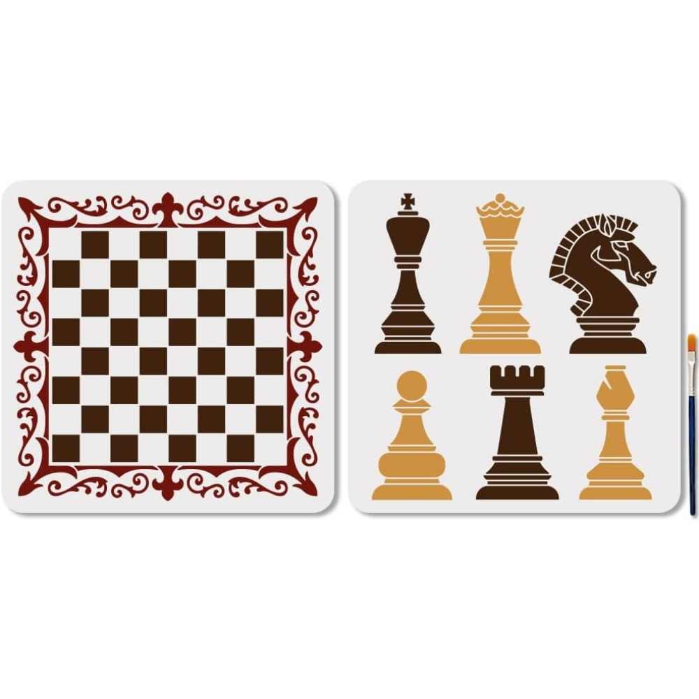 Art Craft Template - 2Pcs Chess Pieces Stencil Lace Chess