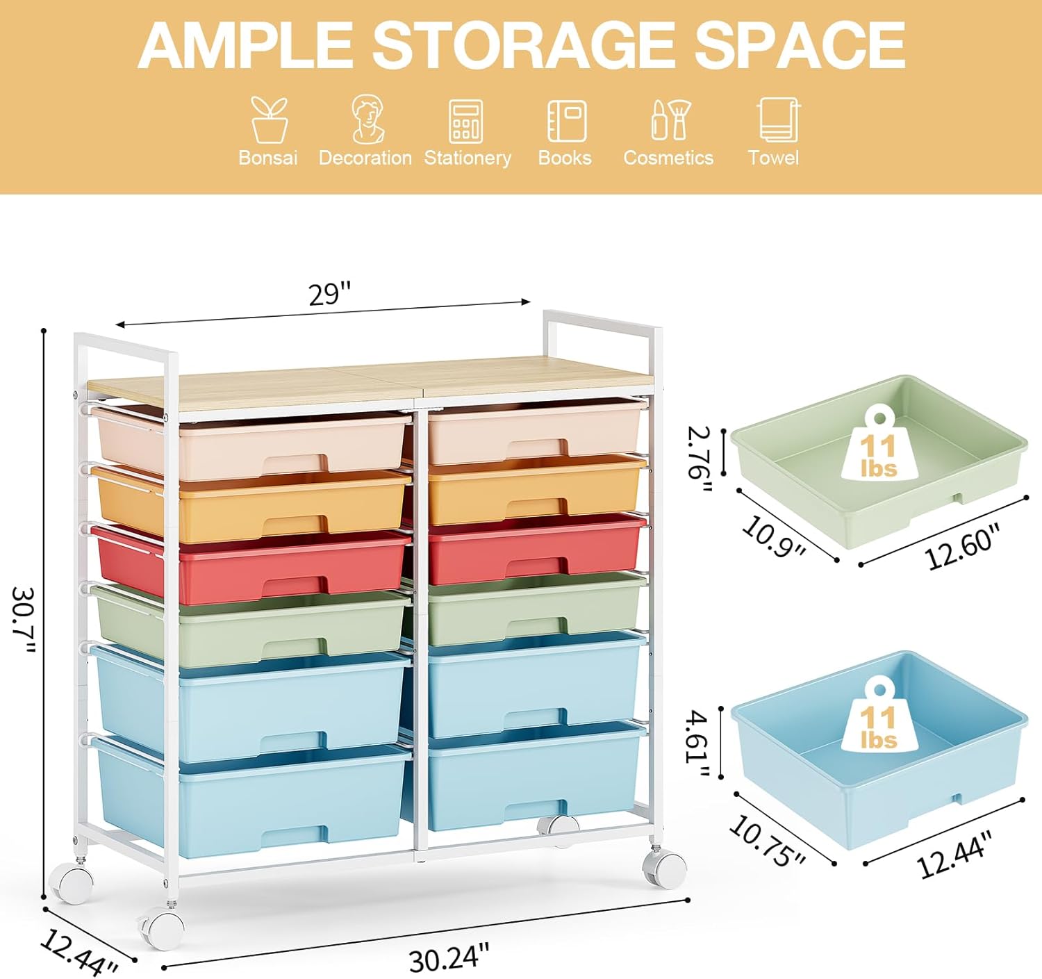 Rolling Storage Cart with 12 D - Art Craft Rainbow ulasan dan harga