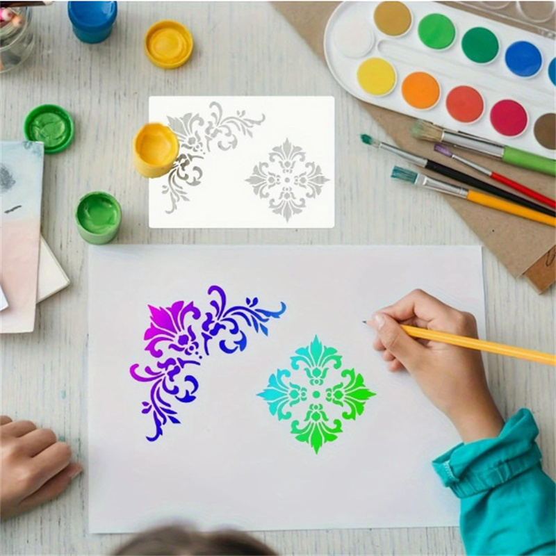 6Pcs Floral Corner Stencils fo - Art Craft Template ulasan dan harga