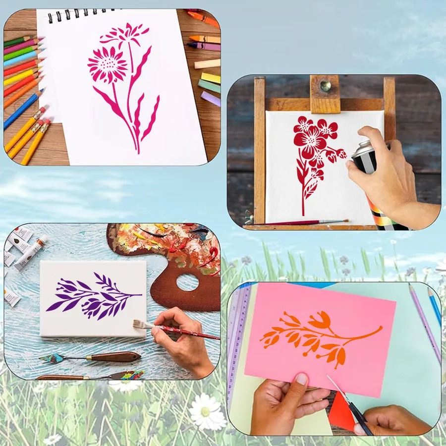 18 Pcs Flower Leaf Stencils Re - Art Craft Template ulasan dan harga